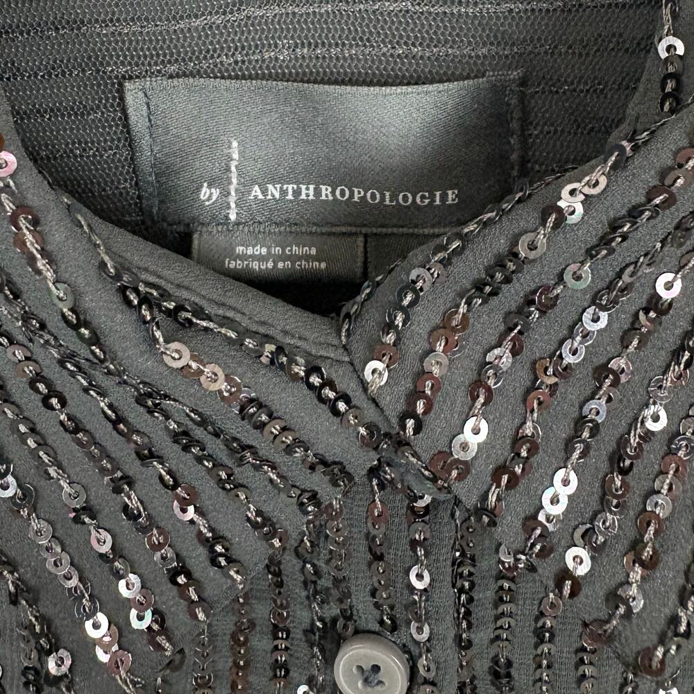Anthropologie Sequin Button Down Shirt Collared Long Sleeve Slate Grey Small - Picture 5 of 12